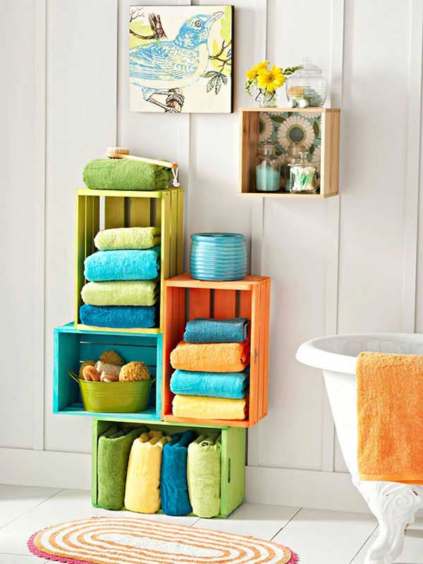 bathroom storage diy crates wooden organization colorful crate decor brilliant towel bath wood decoracion boxes stack paint solutions fresh colors