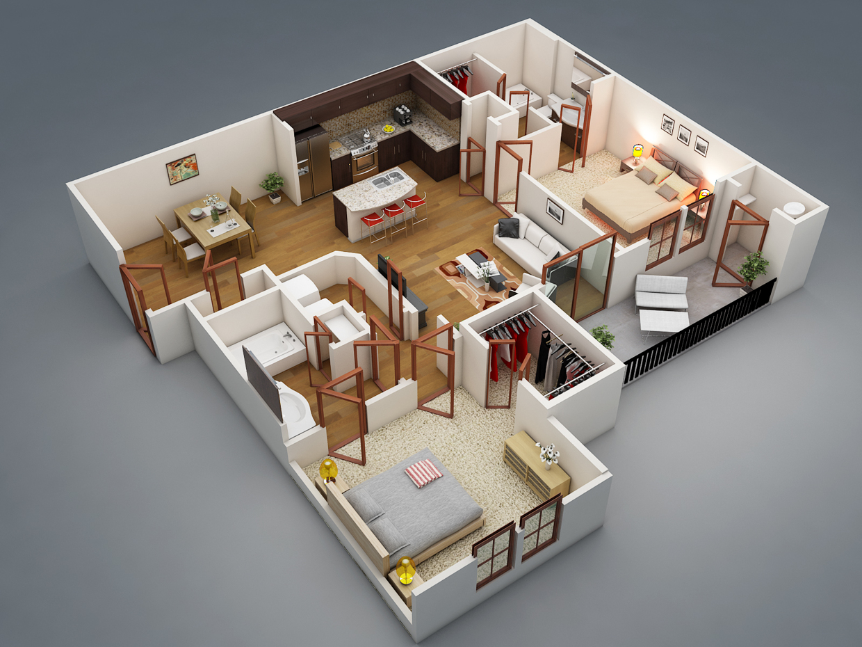 50 Two "2" Bedroom Apartment/House Plans Architecture