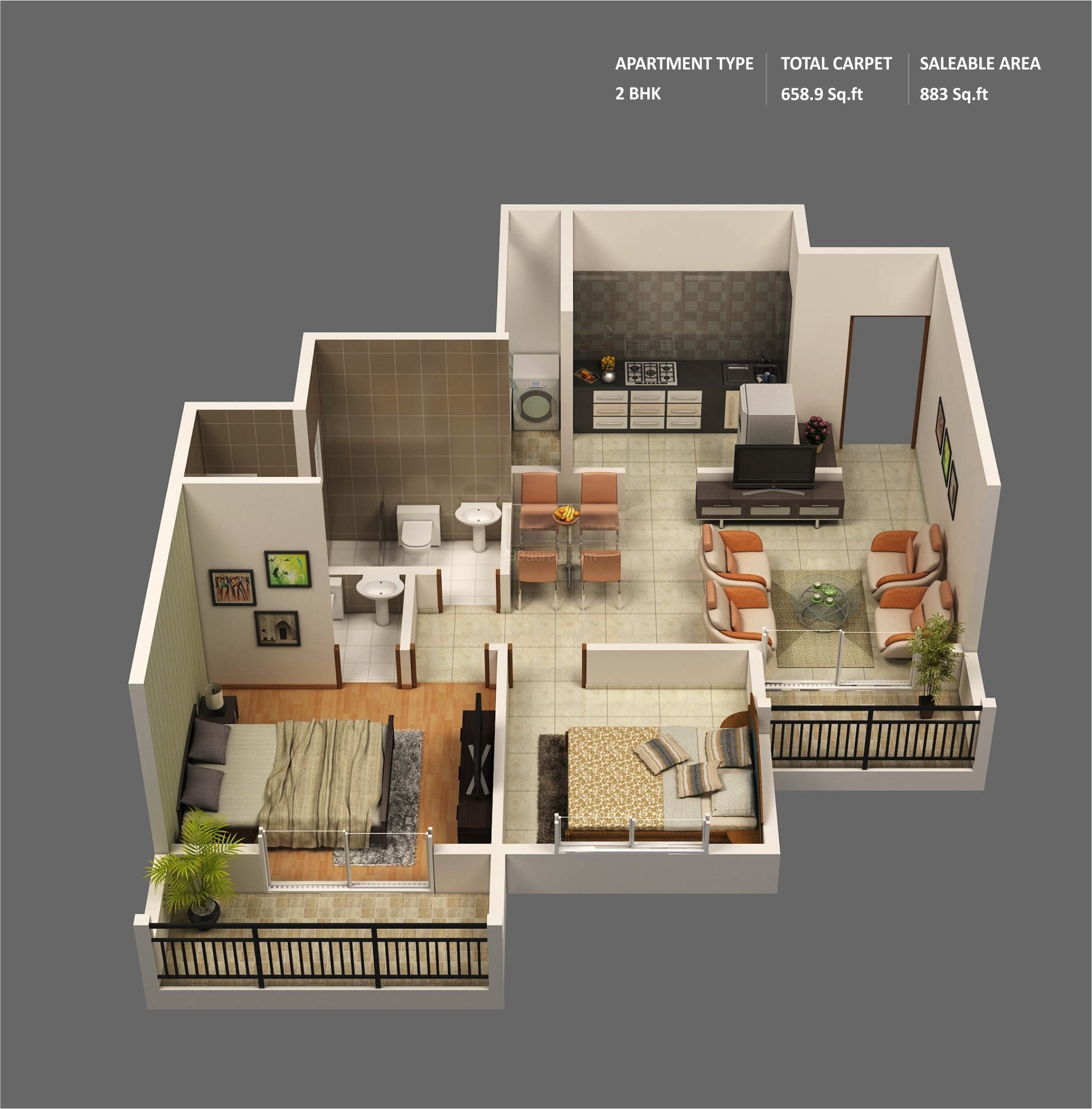 50 Two "2" Bedroom Apartment/House Plans Architecture & Design