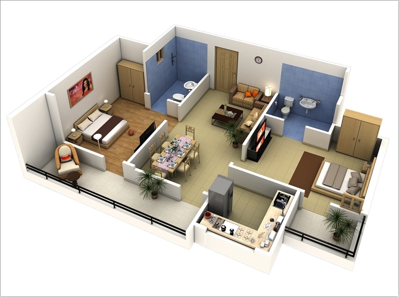 10 Awesome Two Bedroom Apartment 3D Floor Plans ...