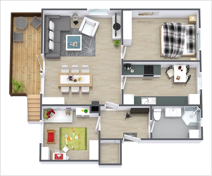 10 Awesome Two Bedroom Apartment 3D Floor Plans