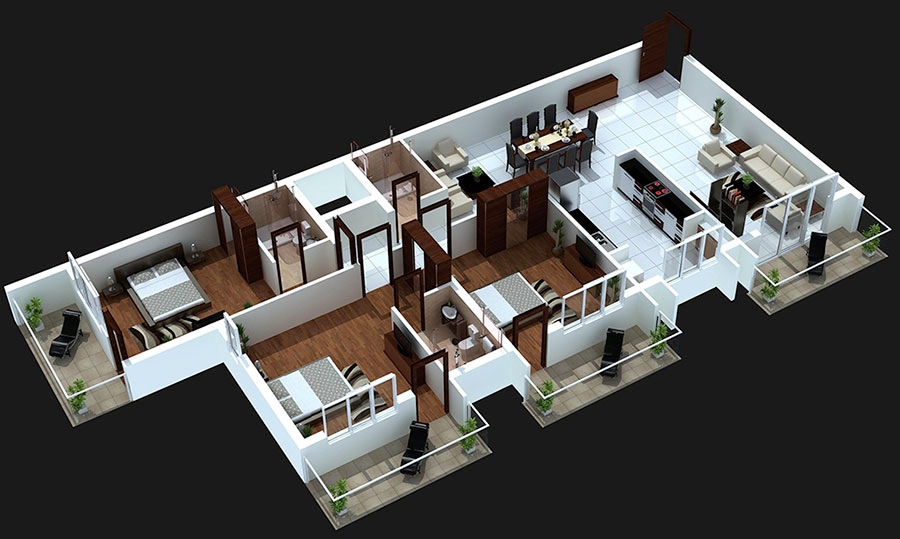 50 Three “3” Bedroom Apartment/House Plans | Architecture 