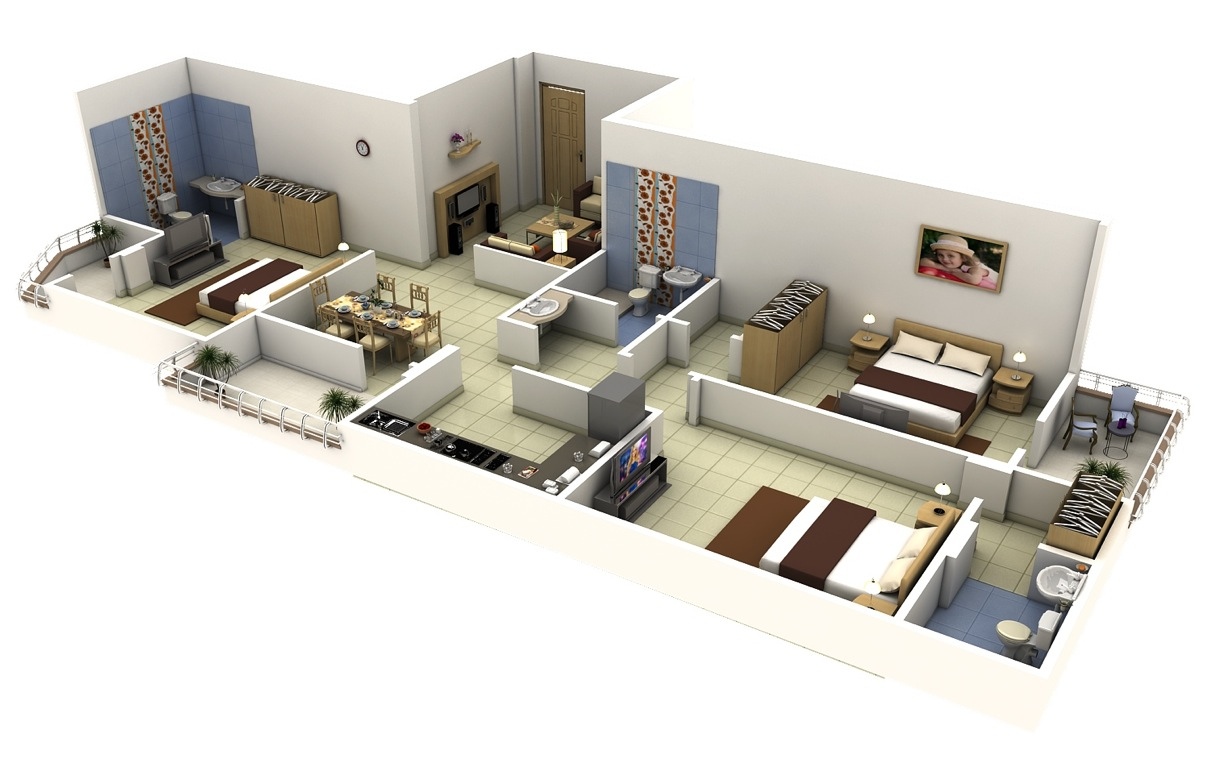 50 Three “3” Bedroom Apartment/House Plans Architecture