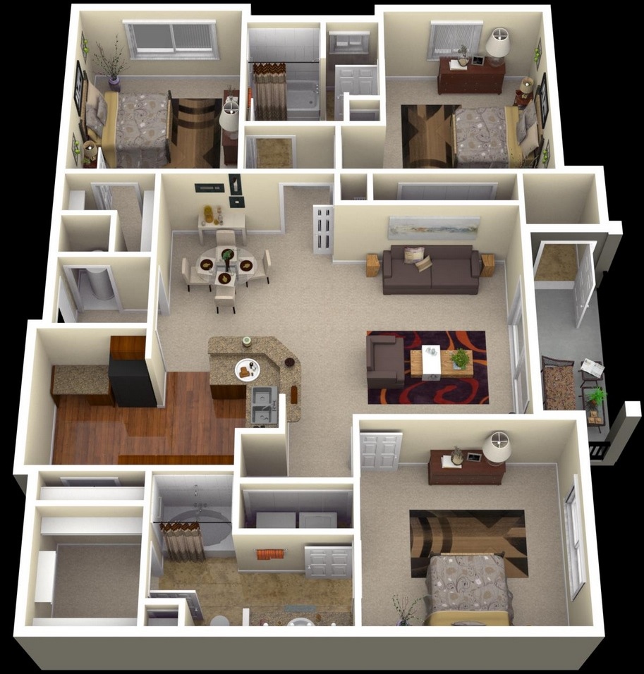 50 Three “3” Bedroom Apartment/House Plans | Architecture ...