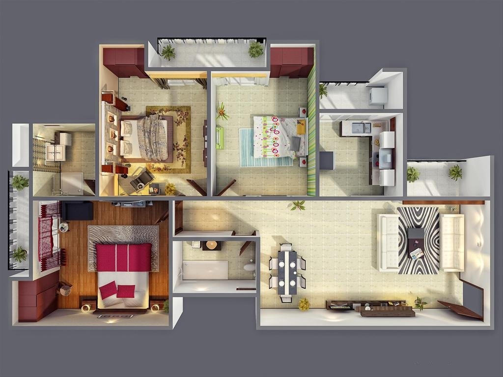 50 Three "3" Bedroom Apartment/House Plans | Architecture ...