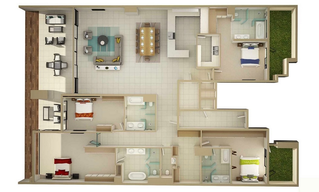 50 Four “4” Bedroom Apartment/House Plans  Architecture amp; Design