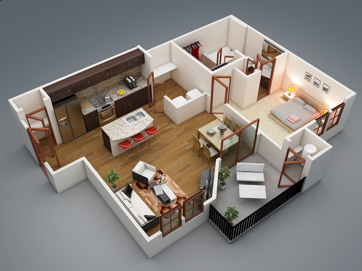 50 One “1” Bedroom Apartment/House Plans | Architecture & Design