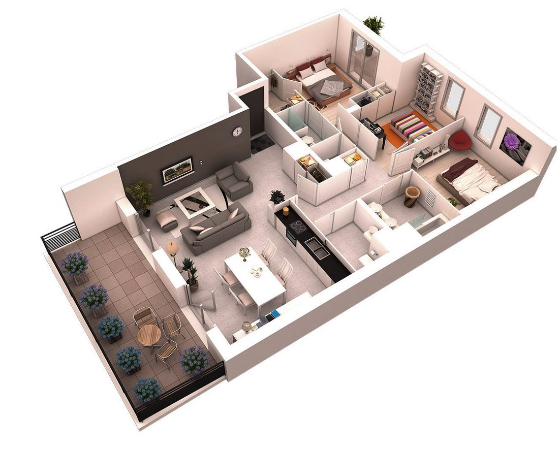  Bedroom 3d Floor Plans Architecture Design