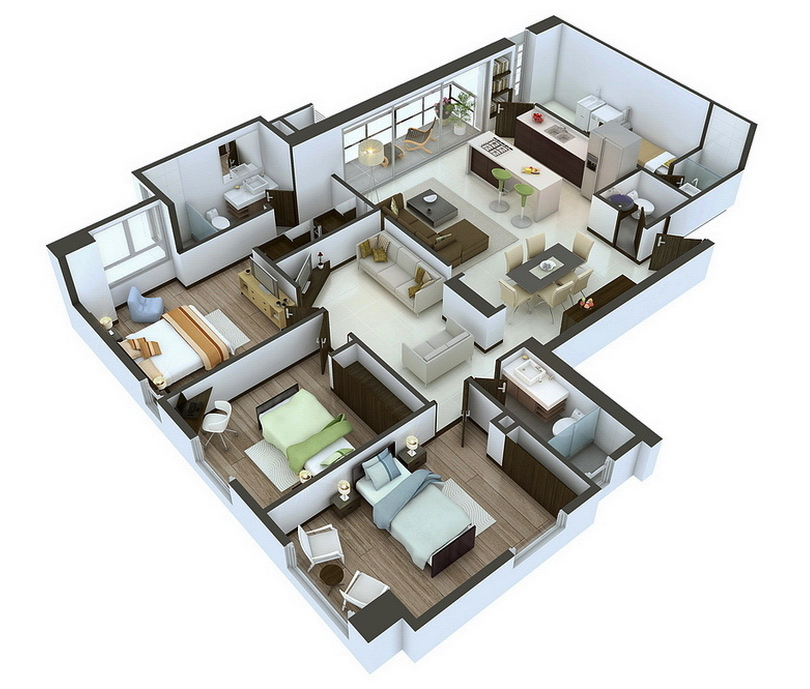 25 More 3 Bedroom 3D Floor Plans Architecture & Design