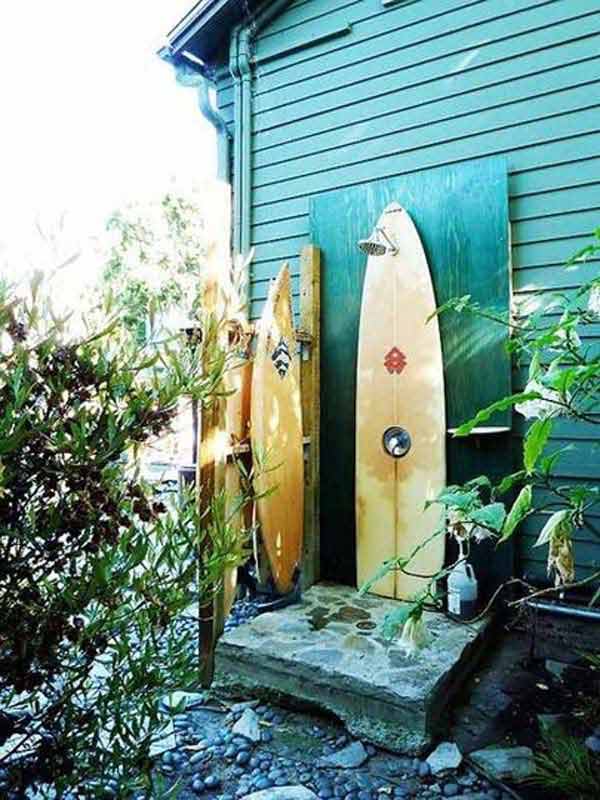 outdoor beach living yard shower awesome diy surfboards surfboard backyard outside decor theme porch exterior garden surf showers tropical incorporate