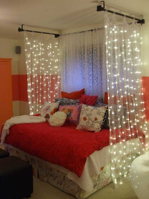 diy canopy bed lights hanging bedroom curtains curtain hang rods magical sleep romantic ceiling twinkle