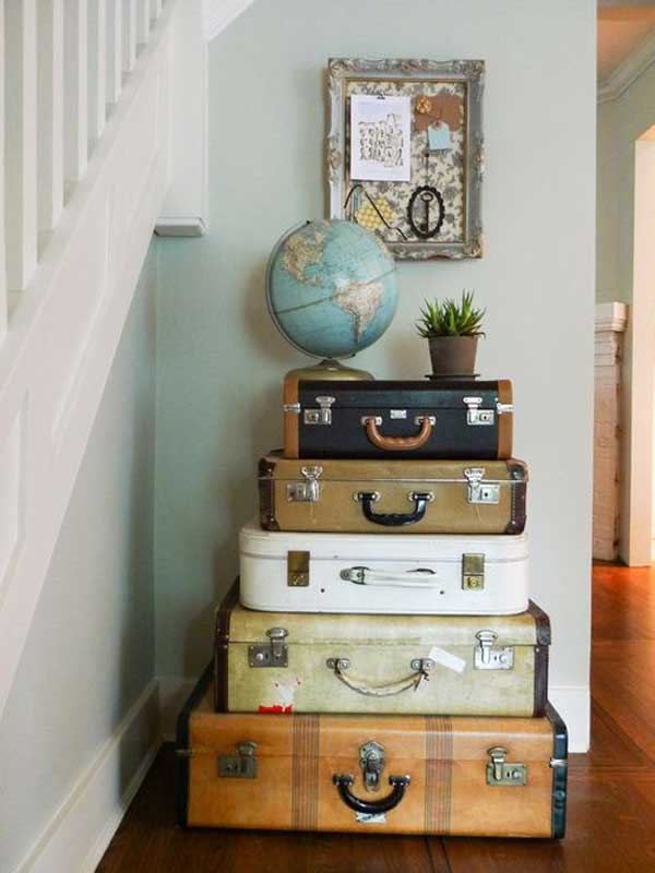 suitcases decor decorating diy repurposed luggage suitcase decorate decoration fabulous travel themed bedroom idea globe storage theme cases table cool