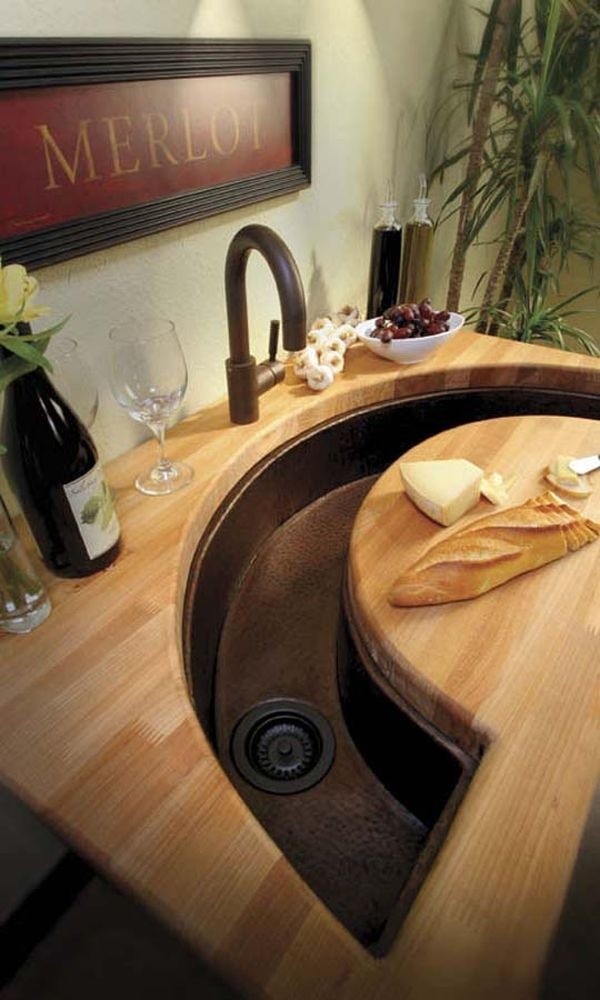 sink kitchen modern creative bar cool wet unique curved shaped island cutting faucet prep designs copper native wine counter boards