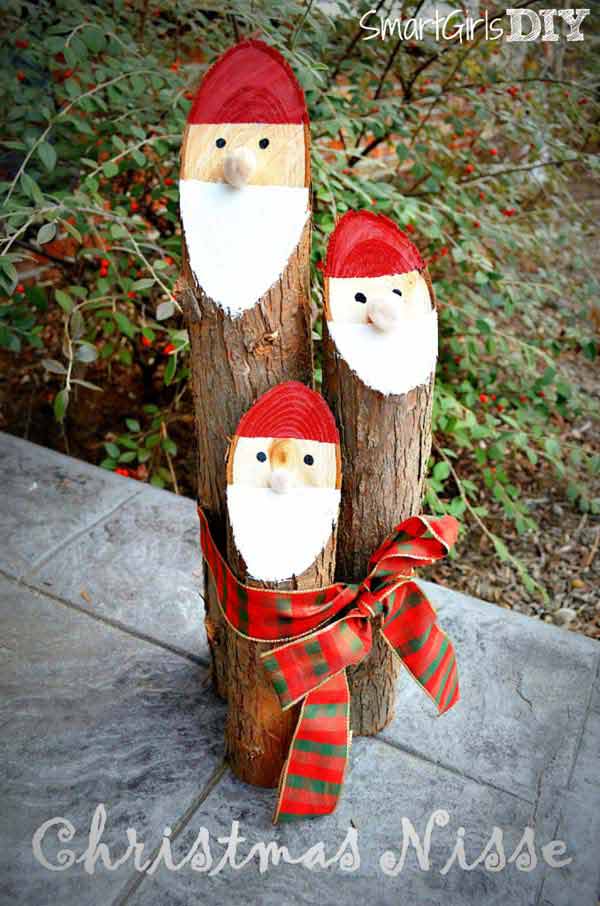 wood recycled decorate tree decorating idea crafts craft wooden decorations decor diy projects decoration logs ornaments log homemade holiday santa
