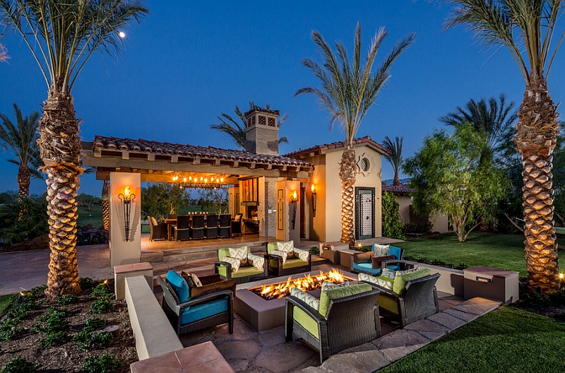 Mediterranean Style Patio With Sunken Seating And Luxury Pool