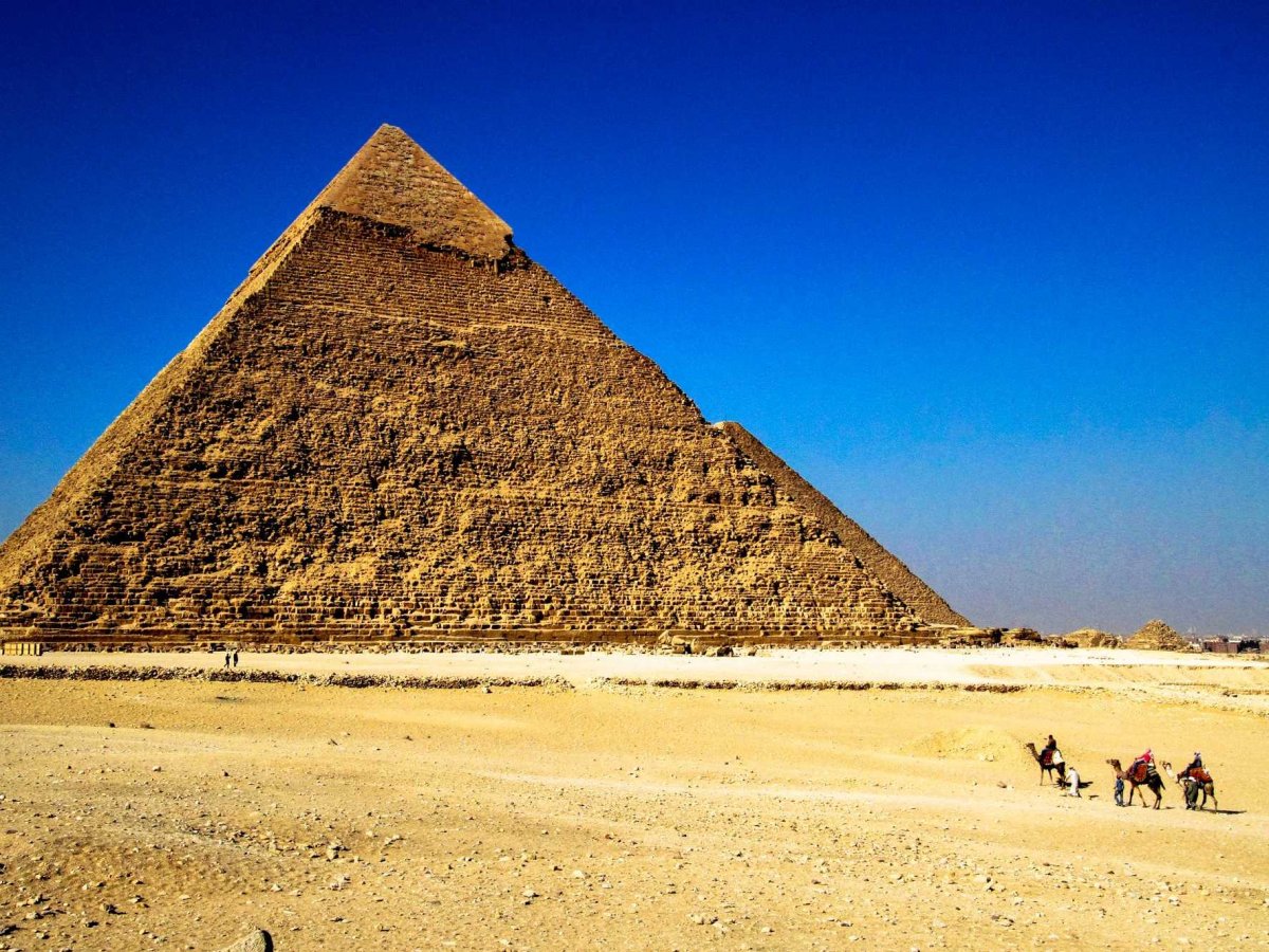Marvel at the Great Pyramid of Giza outside Cairo, Egypt. 
