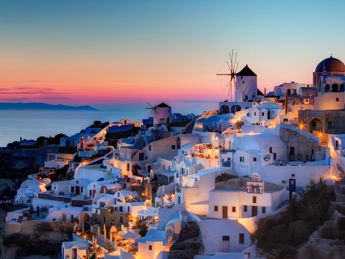 Take in the stunning views of the Mediterranean Sea from the Greek island of Santorini.