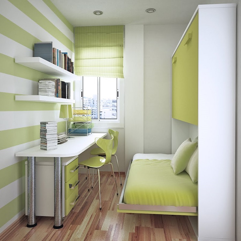 Kids Bedroom: Creative Green Comfortable Floating Bed For Small Spaces
