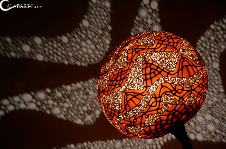 Carved African Gourd (Calabash) Lamps