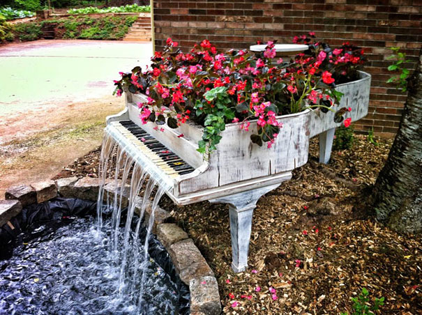 Old Piano Into Outdoor Fountain