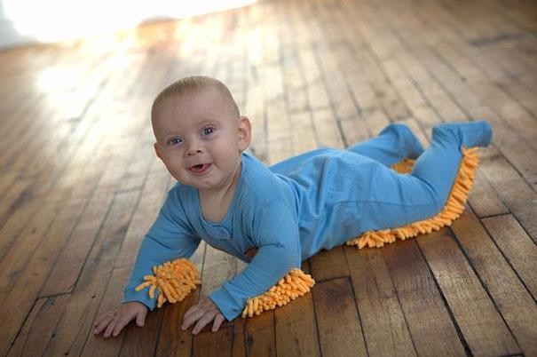 This cute baby mop suit lets your child crawl and help out around the house at the same time.