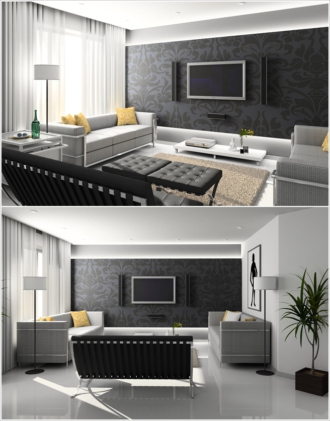 A Cool Gray And Black TV Room