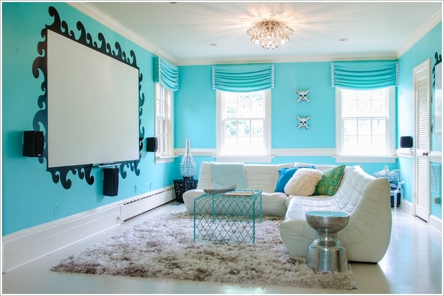 A Fresh Aqua And White Living Room