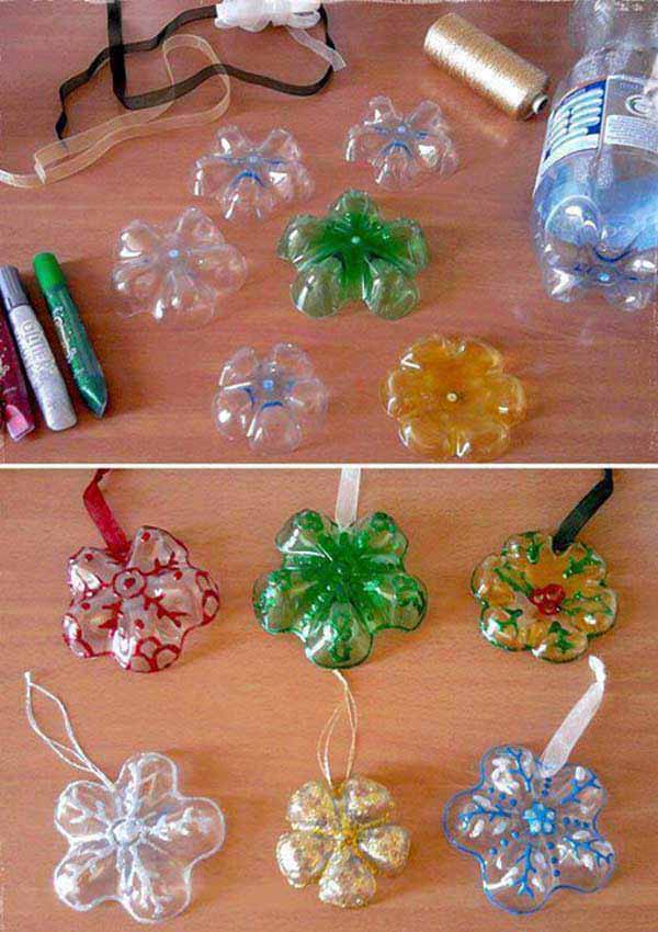Plastic Bottles Into Snowflake Ornaments