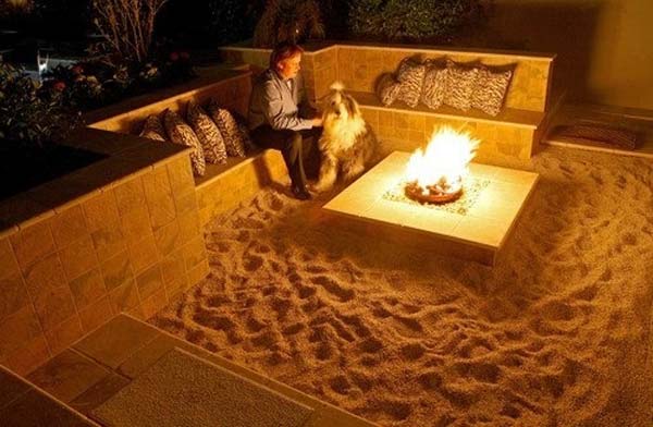 Outdoor Sitting Space & Fire Place With Ocean Sand