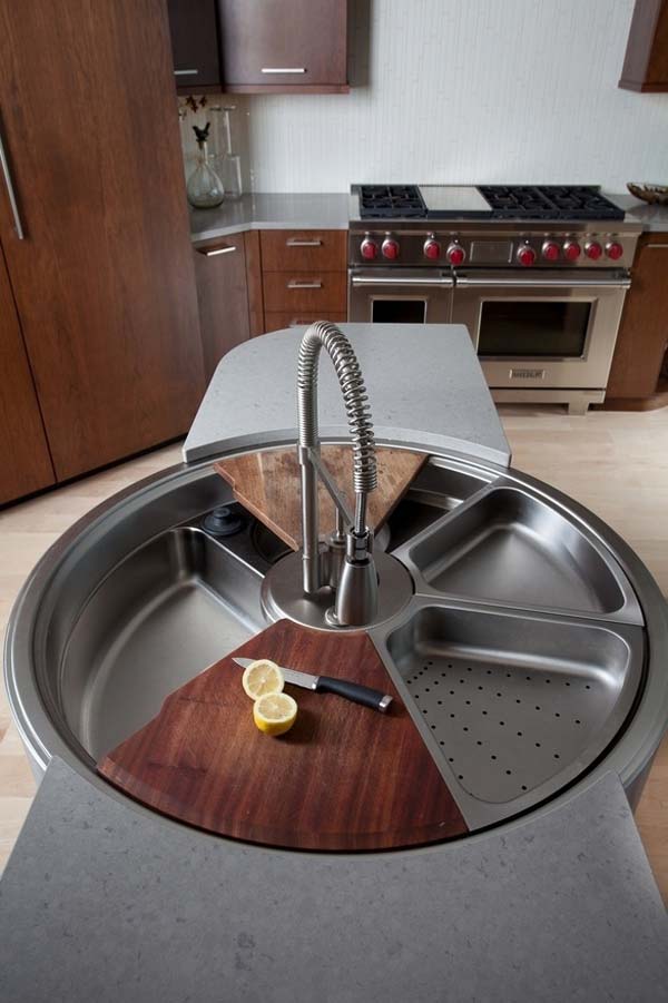 A Rotating Sink, with Colander and Cutting Board