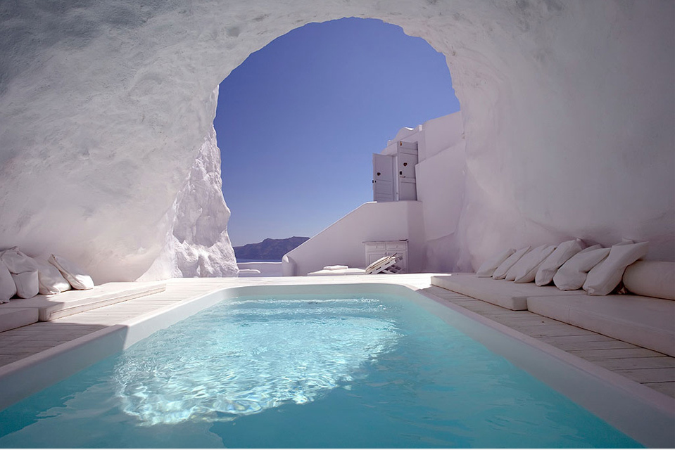In this cave pool in Santorini, Greece