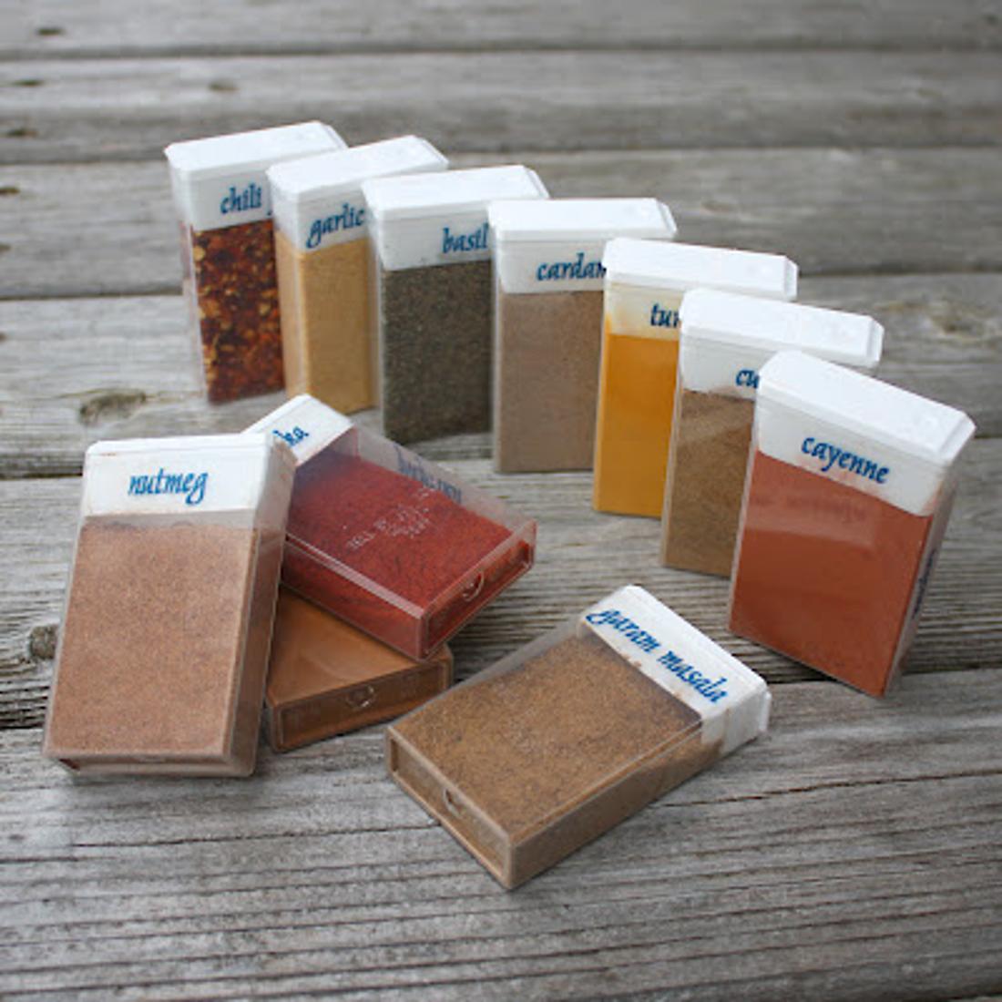 Use Tic-Tac boxes to store spices.