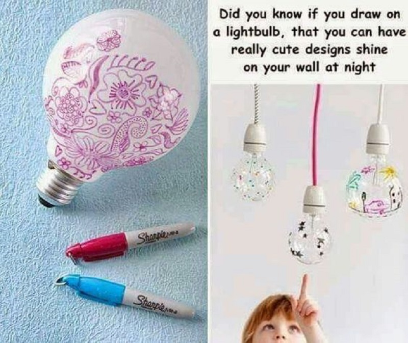 Use a sharpie and draw a design on a light bulb to cast a neat shadow when the light is turned on.
