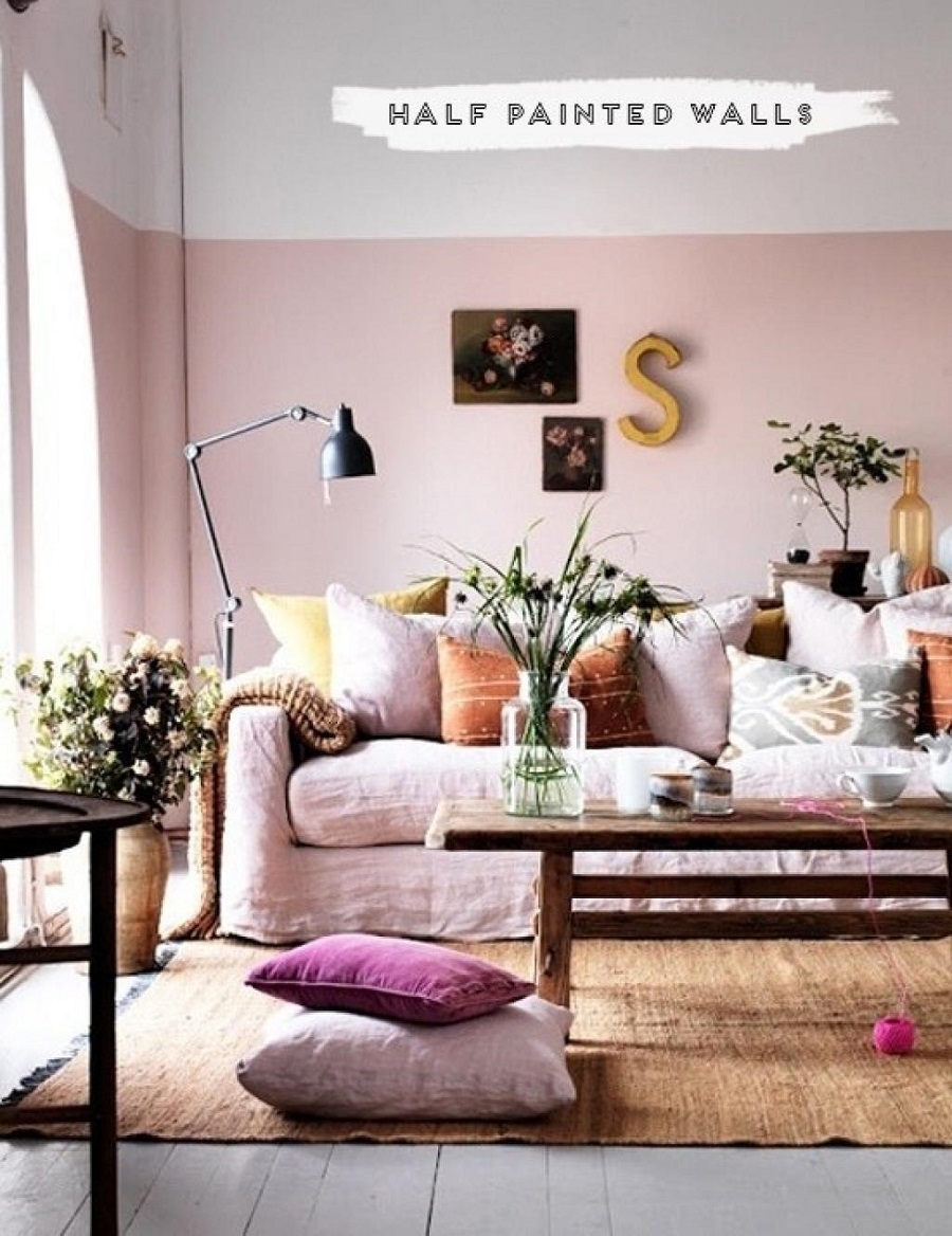 Half-painted walls will give the illusion of higher ceilings.