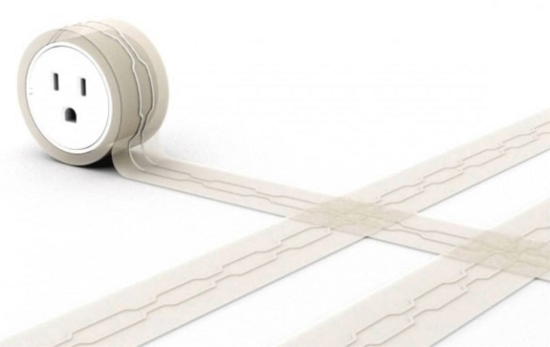 This Extension Cord Is Flat And Sticky Like Tape, So No One Will Trip Over It.