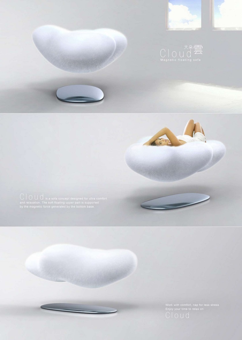 A Levitating Sofa Uses A Giant Magnet To Simulate Sitting On A Cloud.