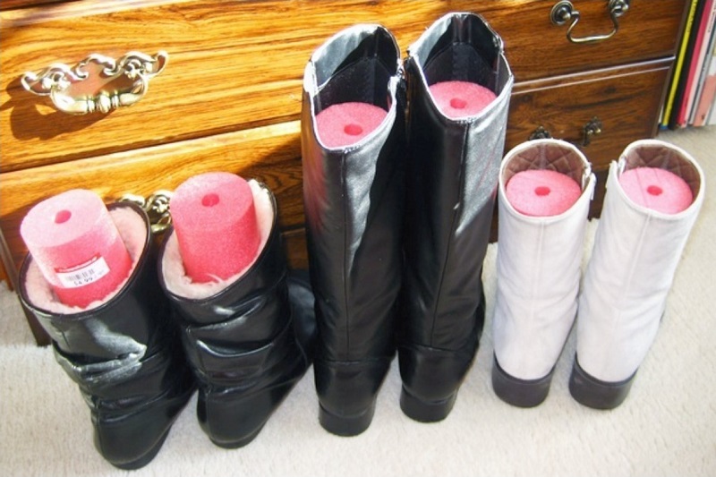 Cut Up A Pool Noodle And Place It In Boots To Keep Them Upright