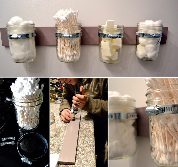 Make Bathroom Wall Storage Out Of Mason Jars And Picture Hangers