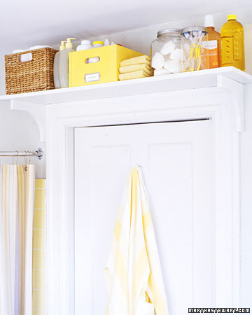 Put A Shelf Over Your Bathroom Door For The Stuff You Don’t Need Regular Access To