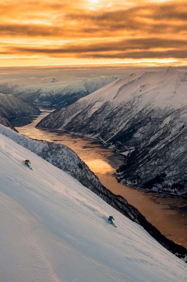 Skiing At Sunset In Norway