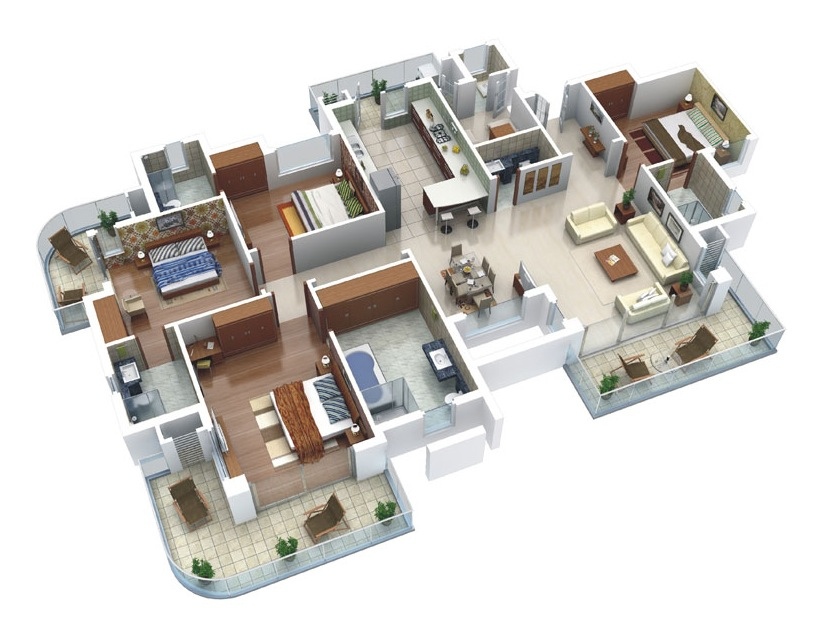 Layout 4 Bedroom House Floor Plan Design 3d House Storey
