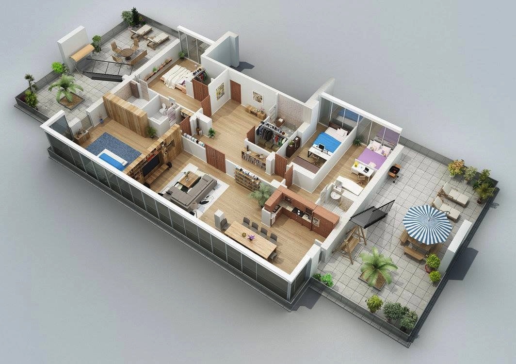 50 Four “4” Bedroom Apartment/House Plans | Architecture & Design
