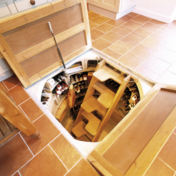 Spiral wine cellar on the kitchen floor