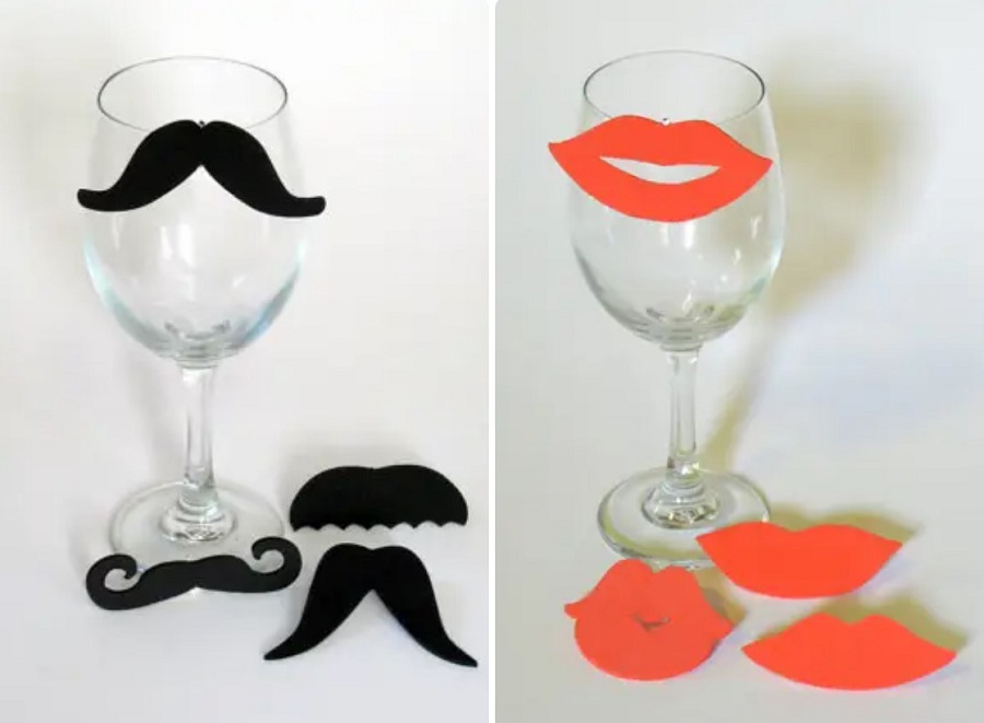 Moustache And Lips Glass Markers, $10