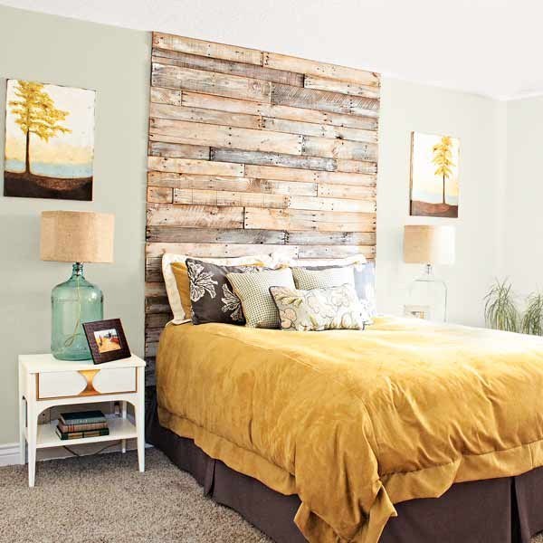 Make A DIY Wood Paneled Headboard For Your Bed.