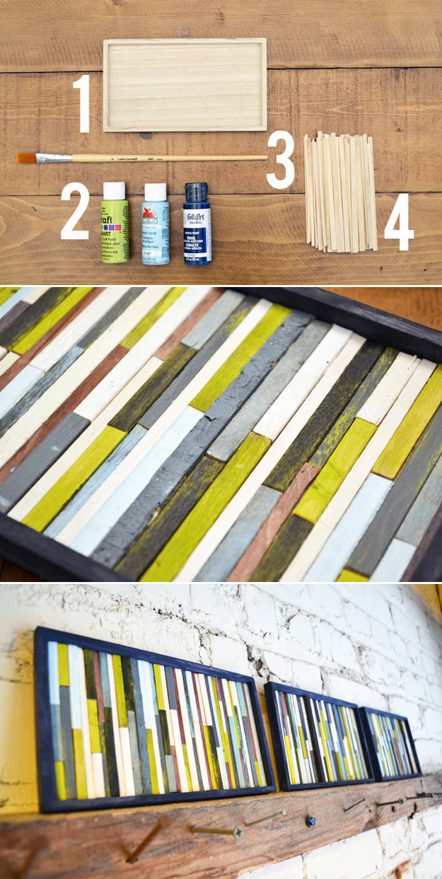 Paint Coffee Stirrers And Glue Them To A Board Or Canvas.