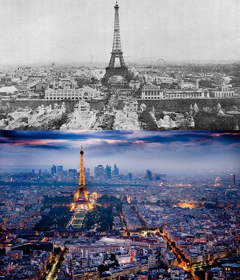 Eiffel Tower, Paris (1900s Vs. Today)