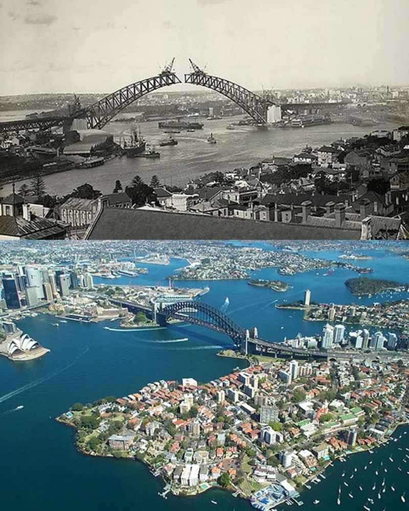 Sydney Harbour Bridge, Australia (1930 Vs. Today)
