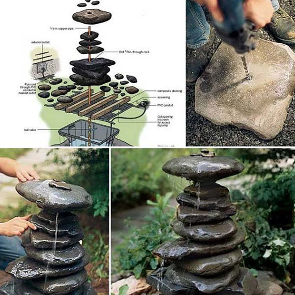 DIY Stacked Rock Fountain