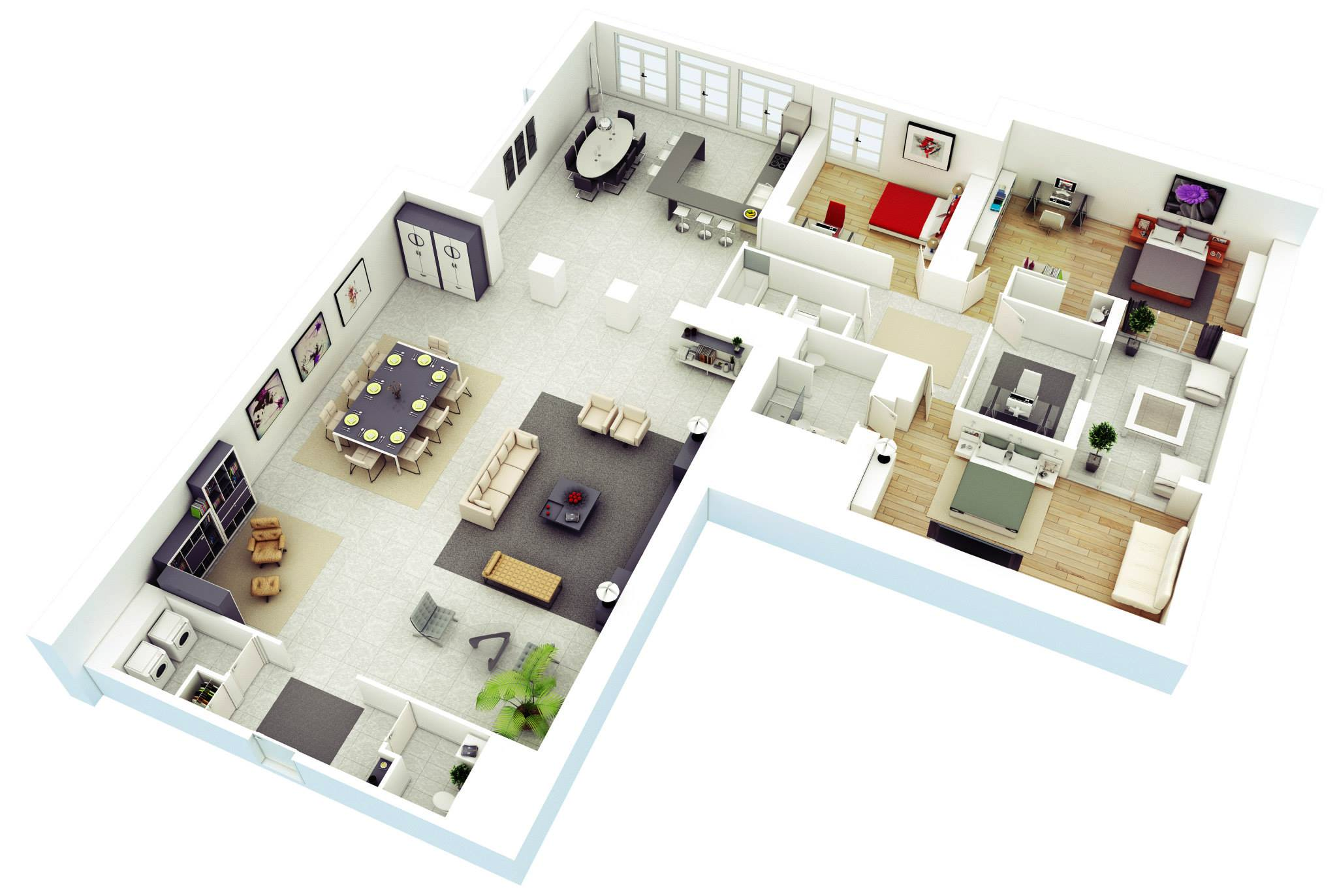 25 More 3 Bedroom 3D Floor Plans | Architecture & Design